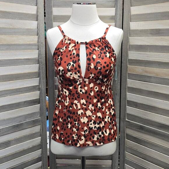 Leopard Print High Neck Keyhole Tankini Top | Kona Sol | Medium (8/10) - Picture 1 of 10